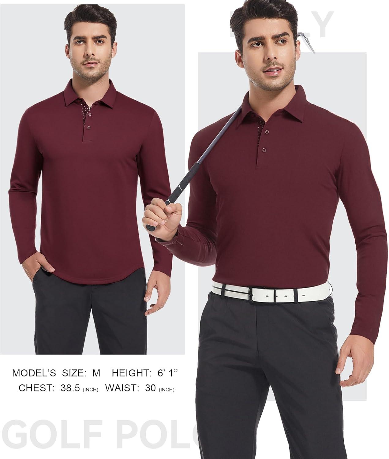 imageSAMERM Mens Long Sleeve Golf Shirts Casual Polo Shirts for Men Performance Collar Shirts Workwear OfficeMens Polo Wine Red