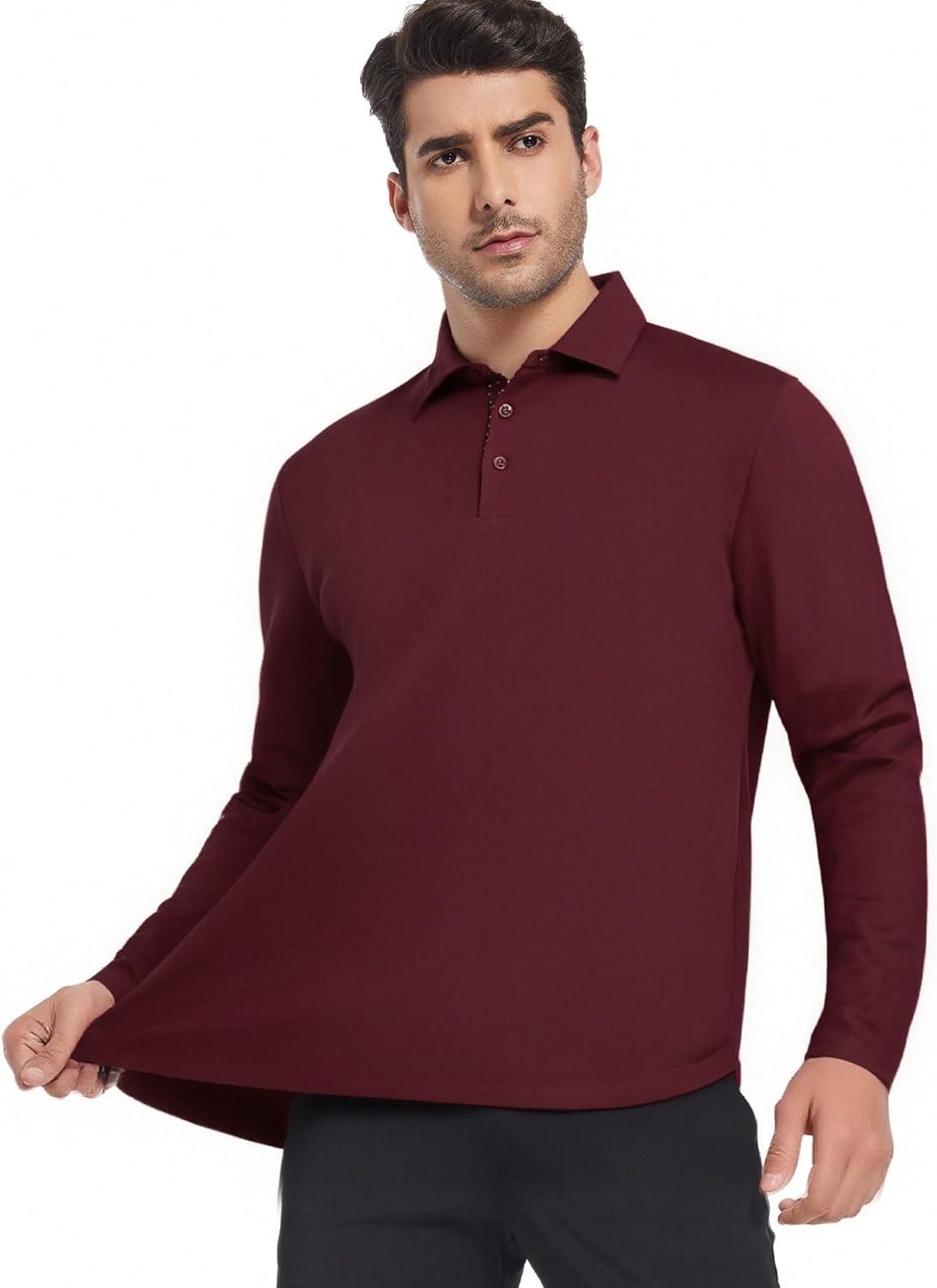 imageSAMERM Mens Long Sleeve Golf Shirts Casual Polo Shirts for Men Performance Collar Shirts Workwear OfficeMens Polo Wine Red