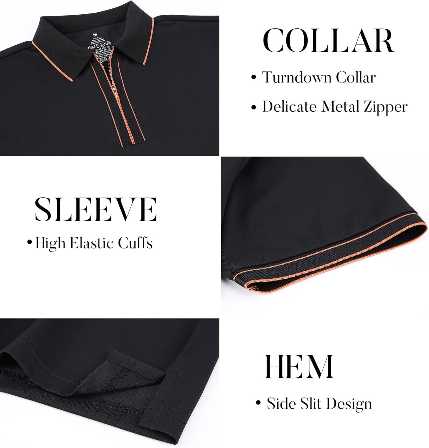 imageSAMERM Mens Zipper Golf Shirts Short Sleeve Casual Polo Shirts Moisture Wicking Solid Golf Shirt FashionBlack Polo Shirt