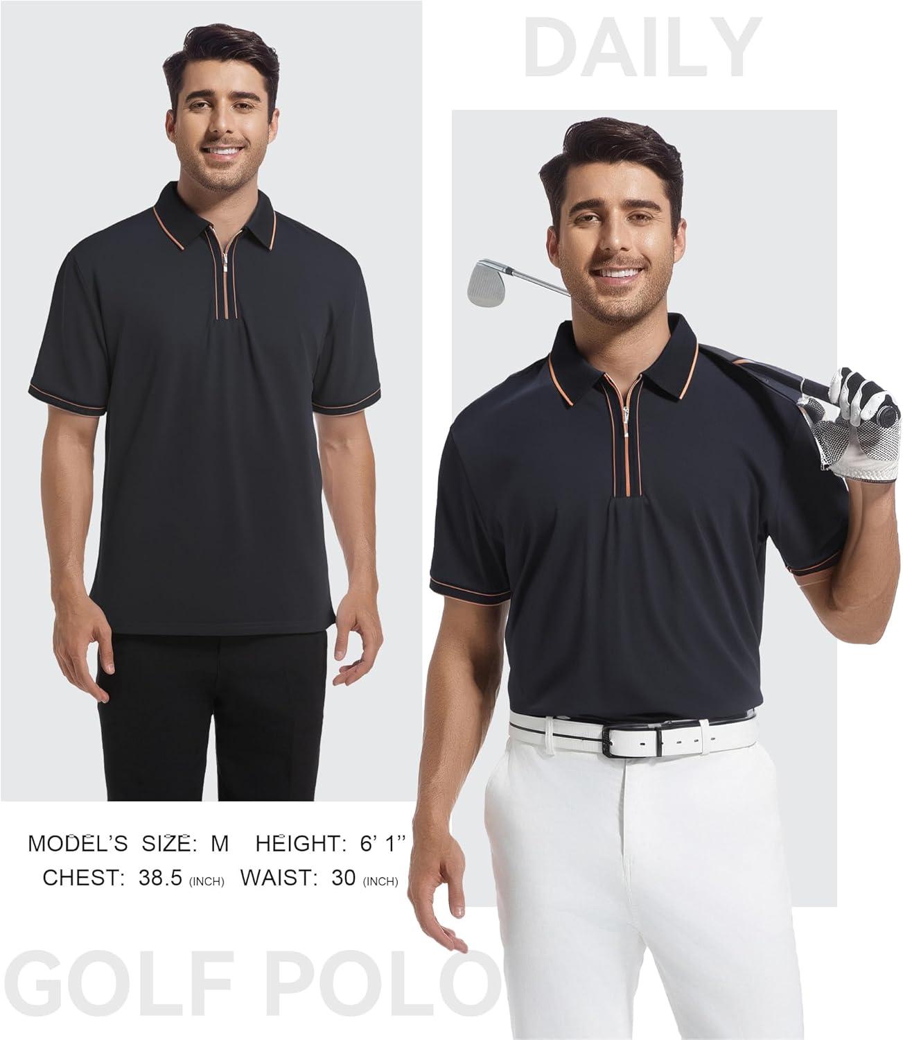imageSAMERM Mens Zipper Golf Shirts Short Sleeve Casual Polo Shirts Moisture Wicking Solid Golf Shirt FashionBlack Polo Shirt