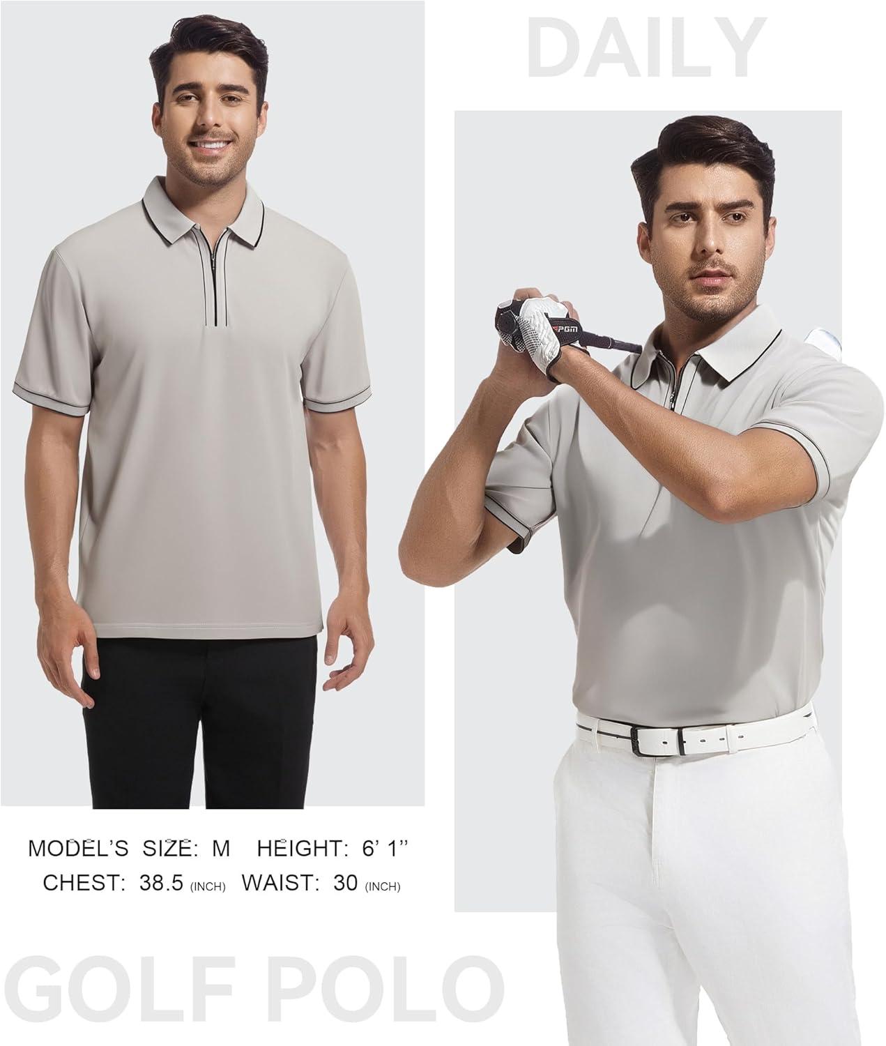 imageSAMERM Mens Zipper Golf Shirts Short Sleeve Casual Polo Shirts Moisture Wicking Solid Golf Shirt FashionGrey Polo Shirt