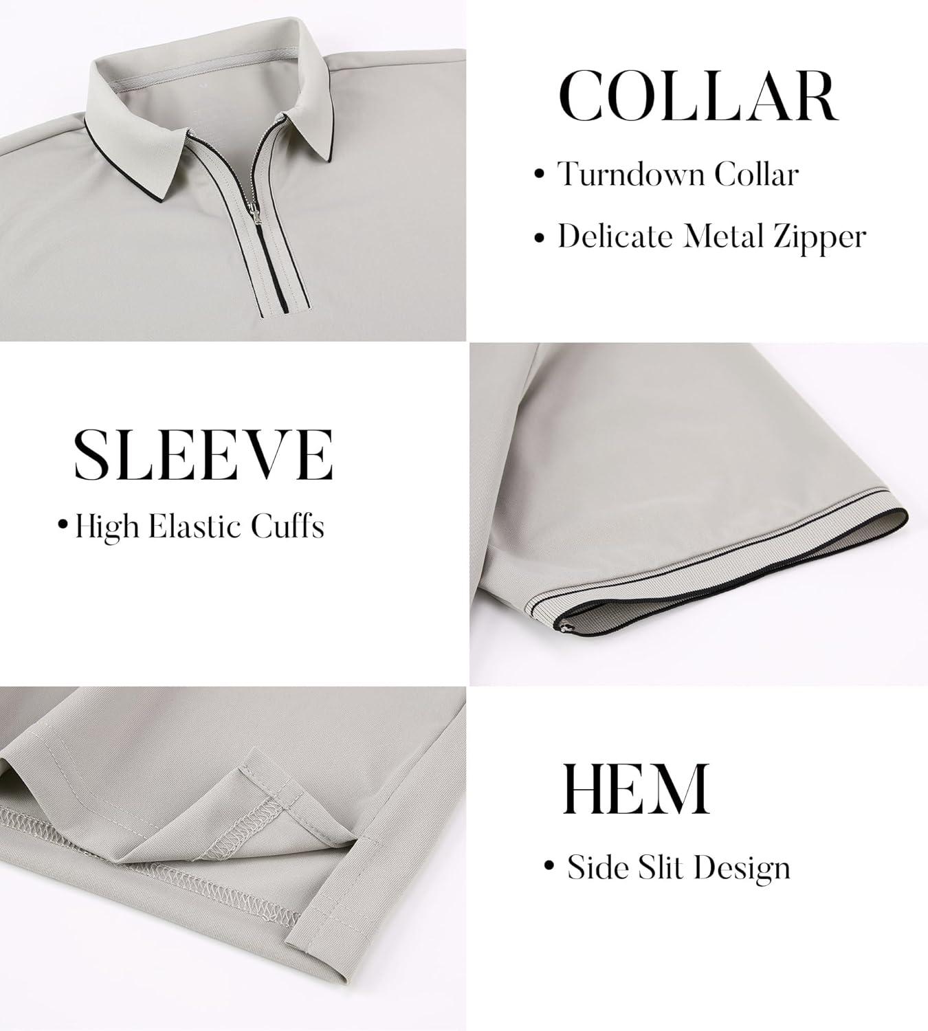 imageSAMERM Mens Zipper Golf Shirts Short Sleeve Casual Polo Shirts Moisture Wicking Solid Golf Shirt FashionGrey Polo Shirt
