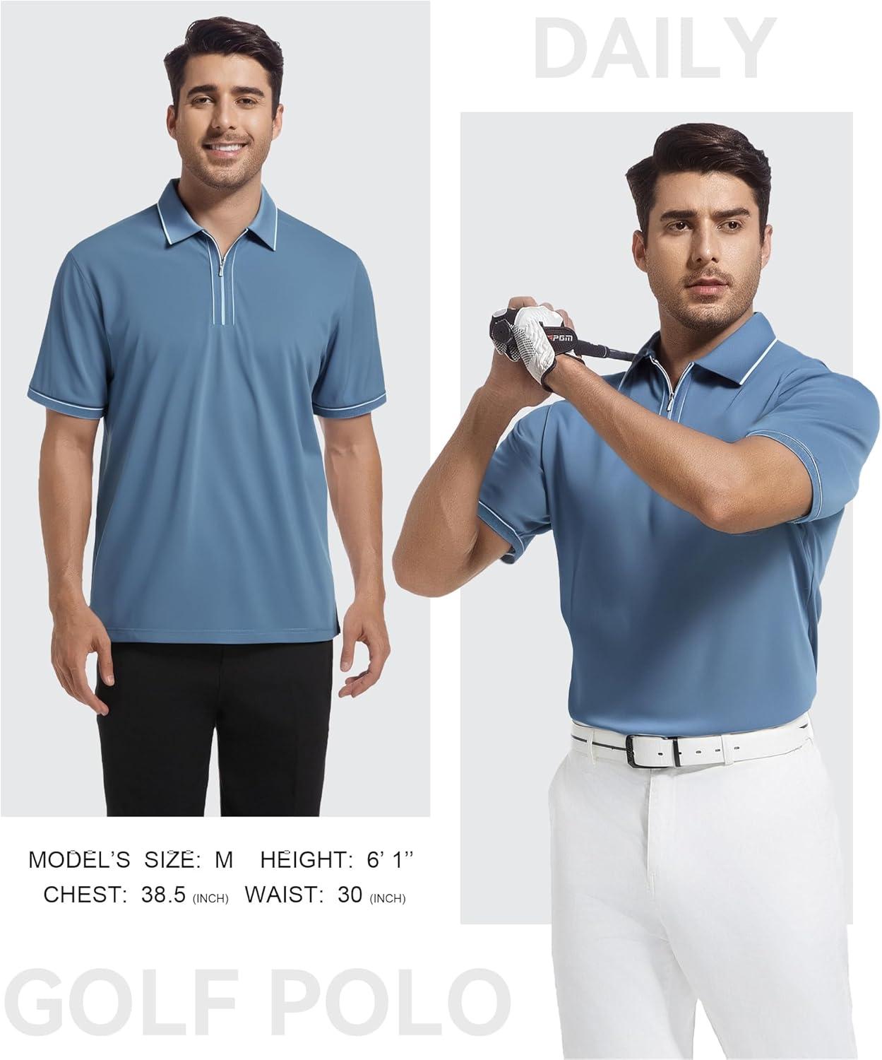 imageSAMERM Mens Zipper Golf Shirts Short Sleeve Casual Polo Shirts Moisture Wicking Solid Golf Shirt FashionNavy Polo Shirt