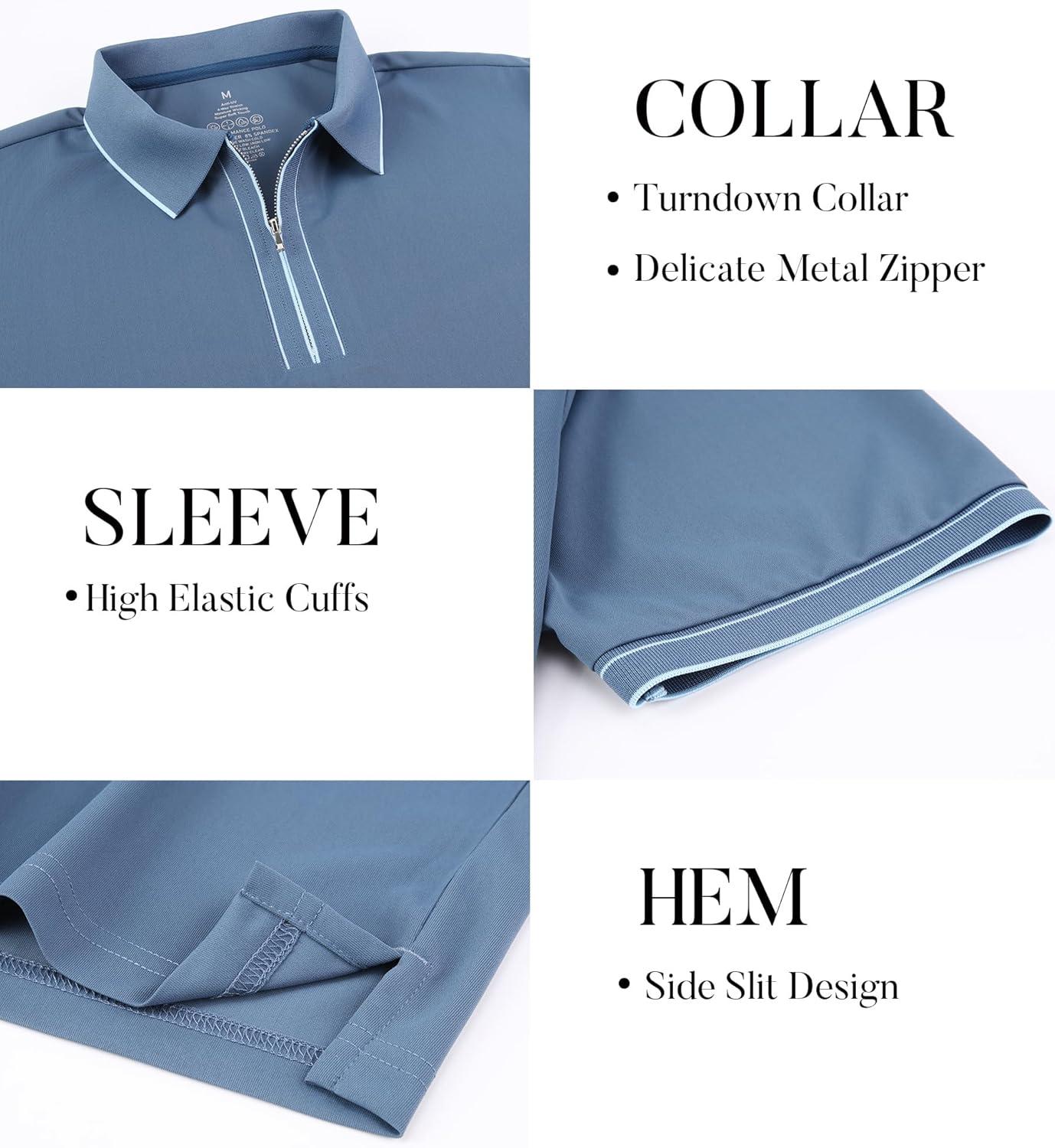 imageSAMERM Mens Zipper Golf Shirts Short Sleeve Casual Polo Shirts Moisture Wicking Solid Golf Shirt FashionNavy Polo Shirt
