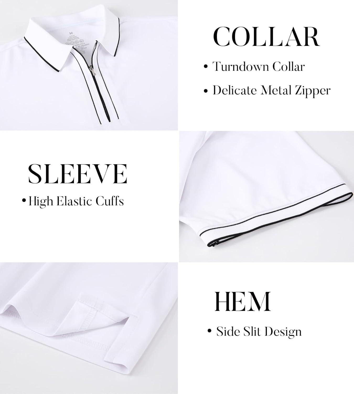 imageSAMERM Mens Zipper Golf Shirts Short Sleeve Casual Polo Shirts Moisture Wicking Solid Golf Shirt FashionWhite Polo Shirt