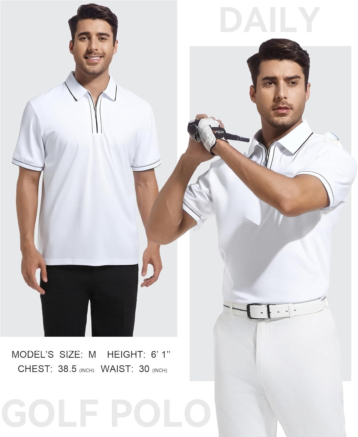 imageSAMERM Mens Zipper Golf Shirts Short Sleeve Casual Polo Shirts Moisture Wicking Solid Golf Shirt FashionWhite Polo Shirt