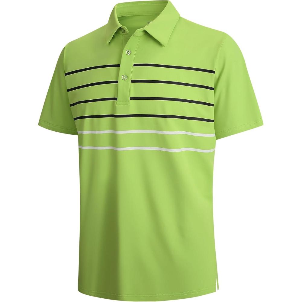 imageSAMERM Golf Shirts for Men Dry Fit Short Sleeve Mens Golf Shirt Performance Moisture Wicking Polo Shirts for Men87stripepolograssgreen