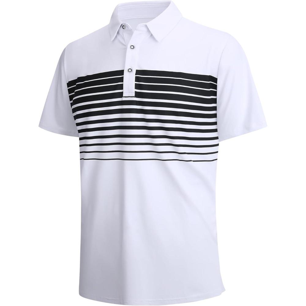 imageSAMERM Golf Shirts for Men Dry Fit Short Sleeve Mens Golf Shirt Performance Moisture Wicking Polo Shirts for Men87stripepolowhite