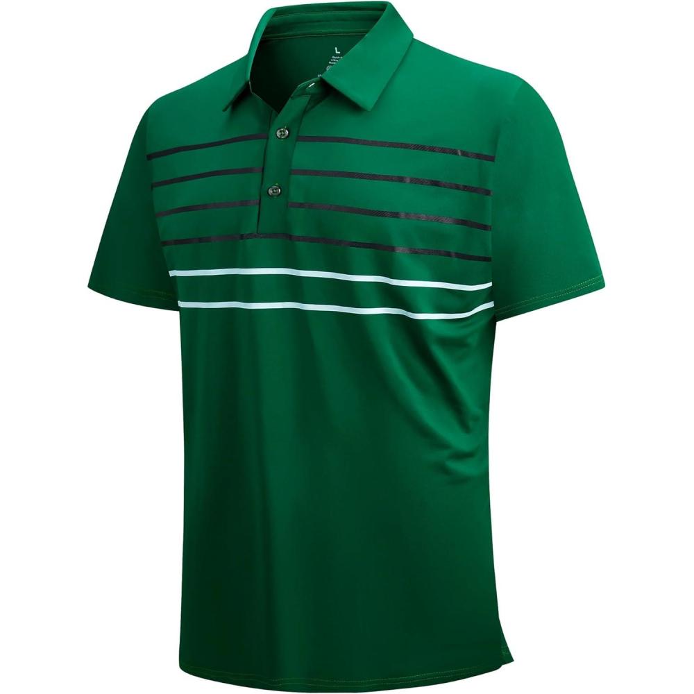 imageSAMERM Golf Shirts for Men Dry Fit Short Sleeve Mens Golf Shirt Performance Moisture Wicking Polo Shirts for MenGreen Stripe Polo