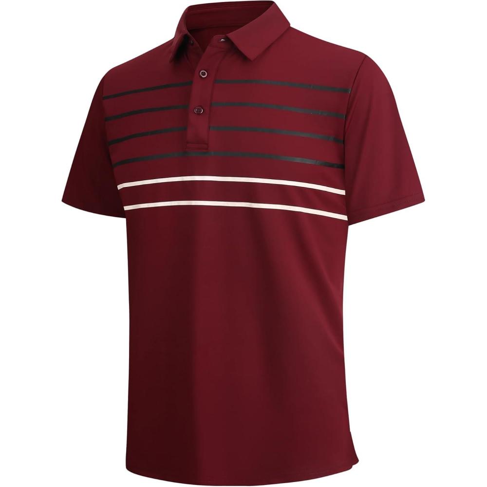 imageSAMERM Golf Shirts for Men Dry Fit Short Sleeve Mens Golf Shirt Performance Moisture Wicking Polo Shirts for MenWine Stripe Polo