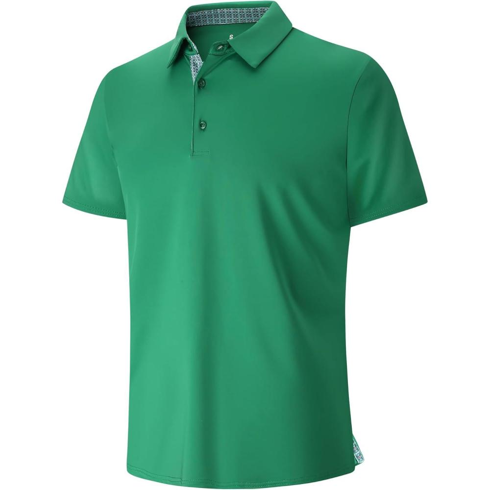 imageSAMERM Golf Shirts for Men Dry Fit Short Sleeve Moisture Wicking Casual Solid Stylish Mens Polo Shirts Green L