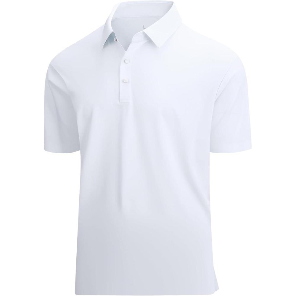 imageSAMERM Golf Shirts for Men HighElastic Dry Fit Short Sleeve Seamless Moisture Wicking Cooling Feel Solid Mens Polo ShirtWhite XL