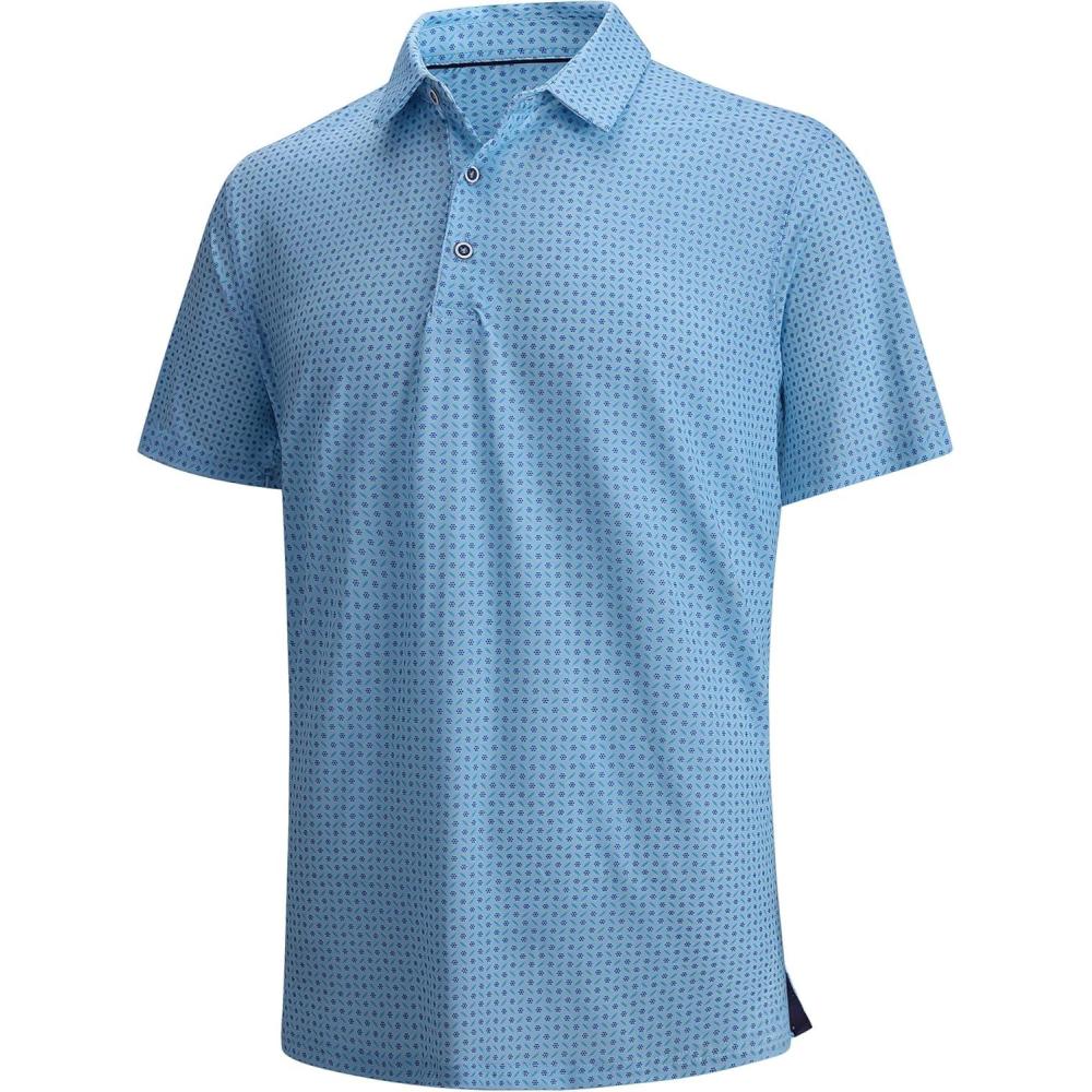 imageSAMERM Golf Shirts for Men Super Stretch Jacquard Dry Fit Golf Polo Moisture Wicking Short Sleeve Polo Shirts for MenAqua Golf Shirt