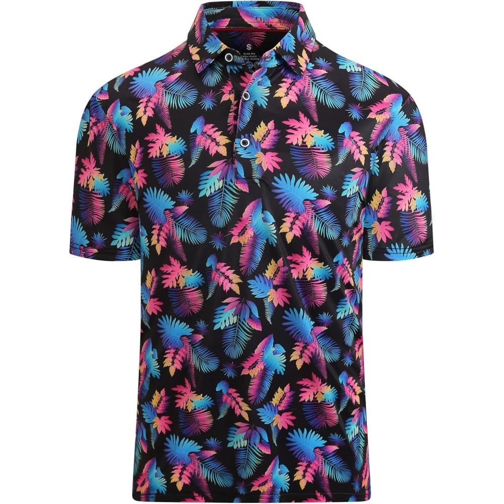 imageSAMERM Golf Shirts for Men Super Stretch Jacquard Dry Fit Golf Polo Moisture Wicking Short Sleeve Polo Shirts for MenBlack