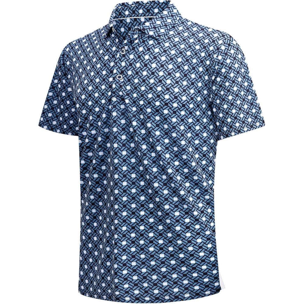 imageSAMERM Golf Shirts for Men Super Stretch Jacquard Dry Fit Golf Polo Moisture Wicking Short Sleeve Polo Shirts for MenBlack Block Polo