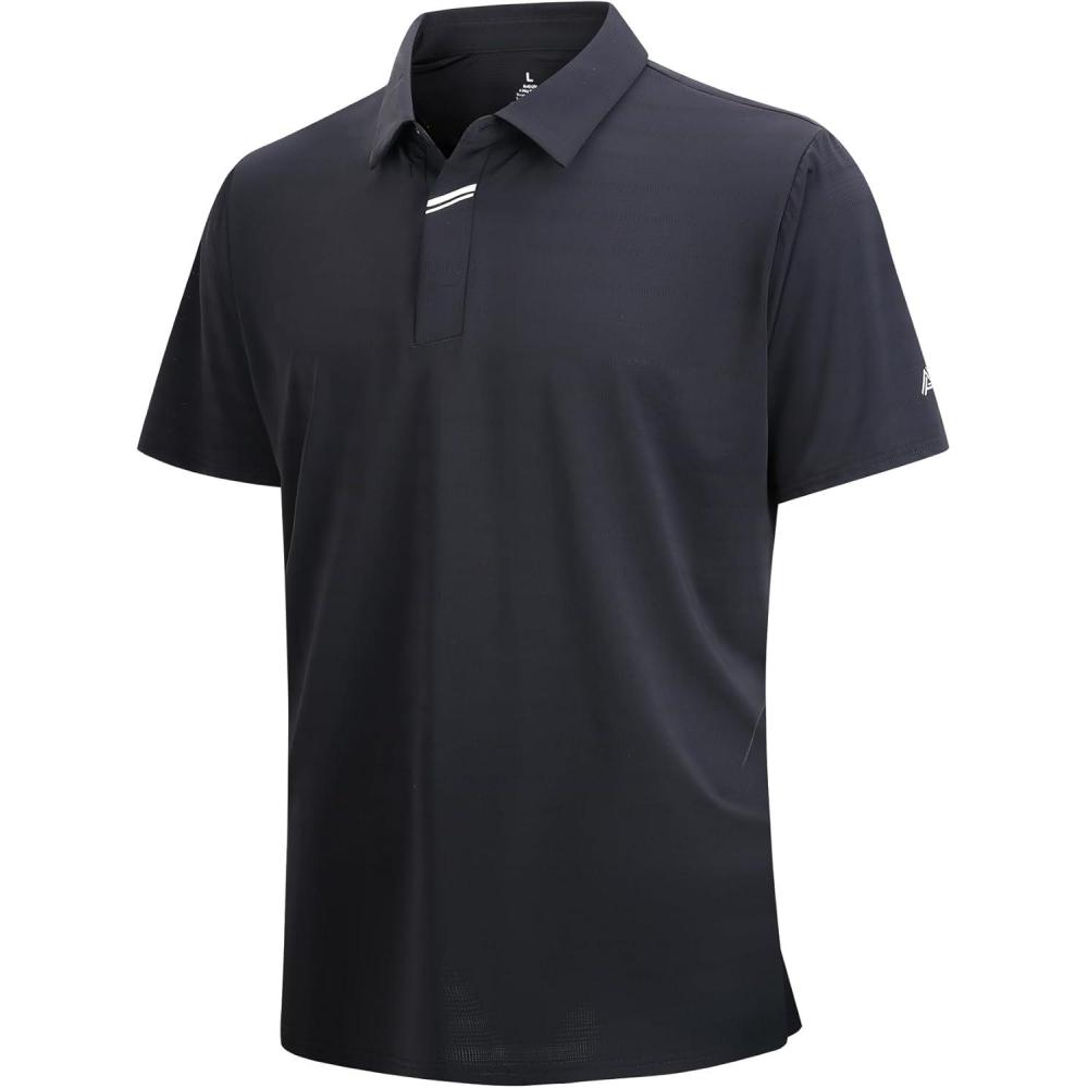 imageSAMERM Golf Shirts for Men Super Stretch Jacquard Dry Fit Golf Polo Moisture Wicking Short Sleeve Polo Shirts for MenBlack Jacquard Golf Polo