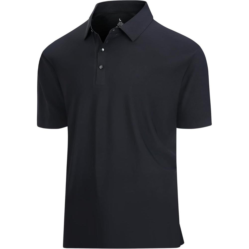imageSAMERM Golf Shirts for Men Super Stretch Jacquard Dry Fit Golf Polo Moisture Wicking Short Sleeve Polo Shirts for MenBlack Seamless Polo