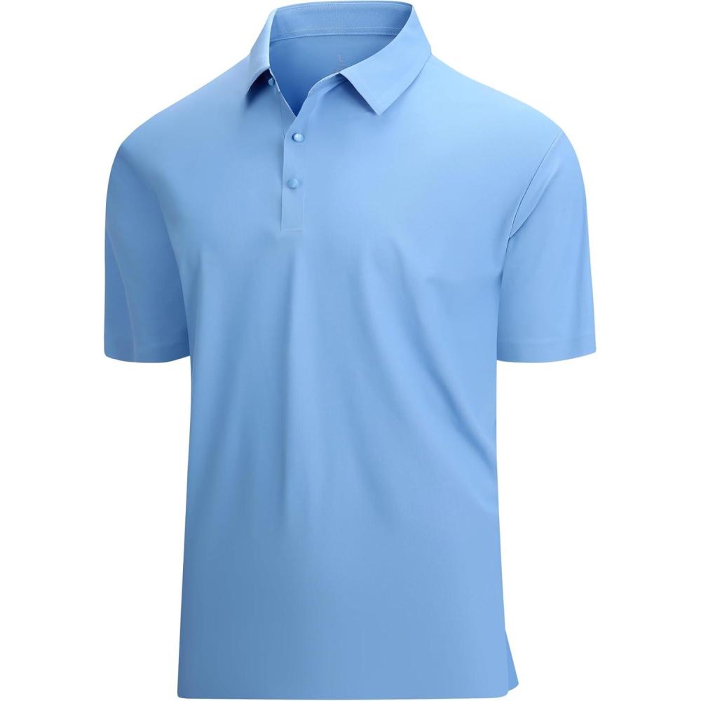 imageSAMERM Golf Shirts for Men Super Stretch Jacquard Dry Fit Golf Polo Moisture Wicking Short Sleeve Polo Shirts for MenBlue Seamless Polo