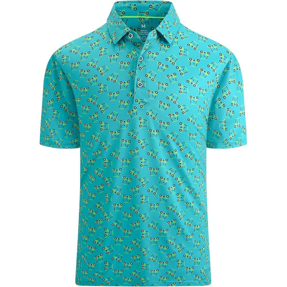 imageSAMERM Golf Shirts for Men Super Stretch Jacquard Dry Fit Golf Polo Moisture Wicking Short Sleeve Polo Shirts for MenGreen