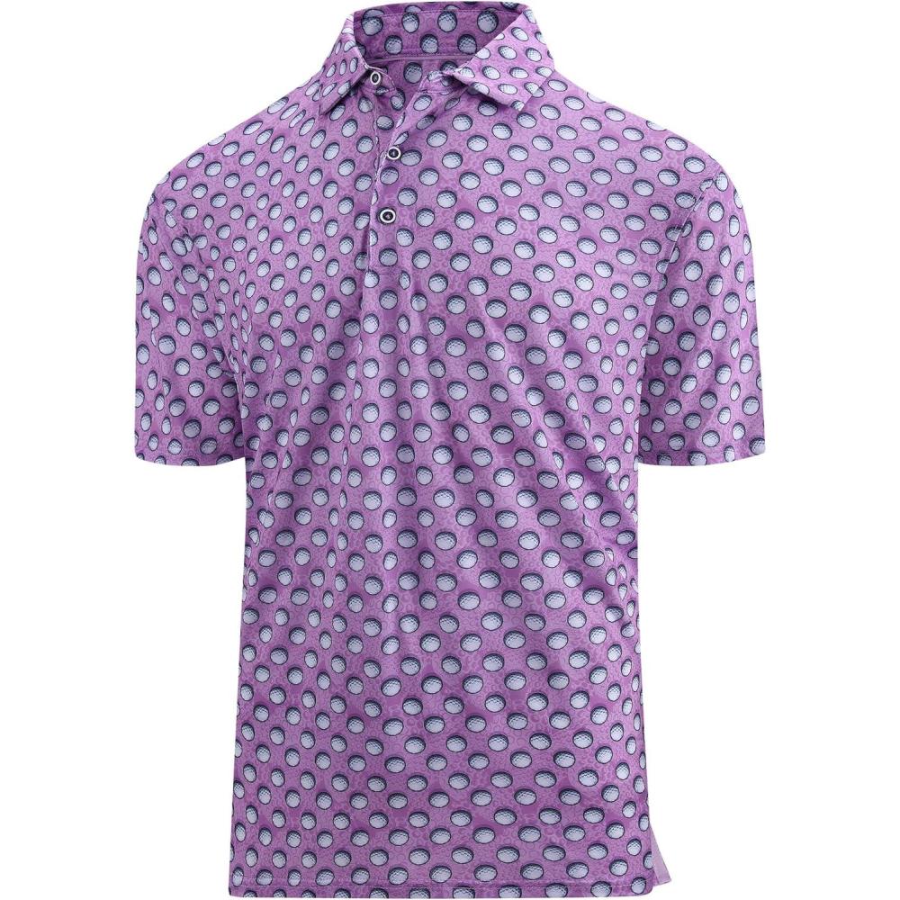 imageSAMERM Golf Shirts for Men Super Stretch Jacquard Dry Fit Golf Polo Moisture Wicking Short Sleeve Polo Shirts for MenLilac Golf Shirt