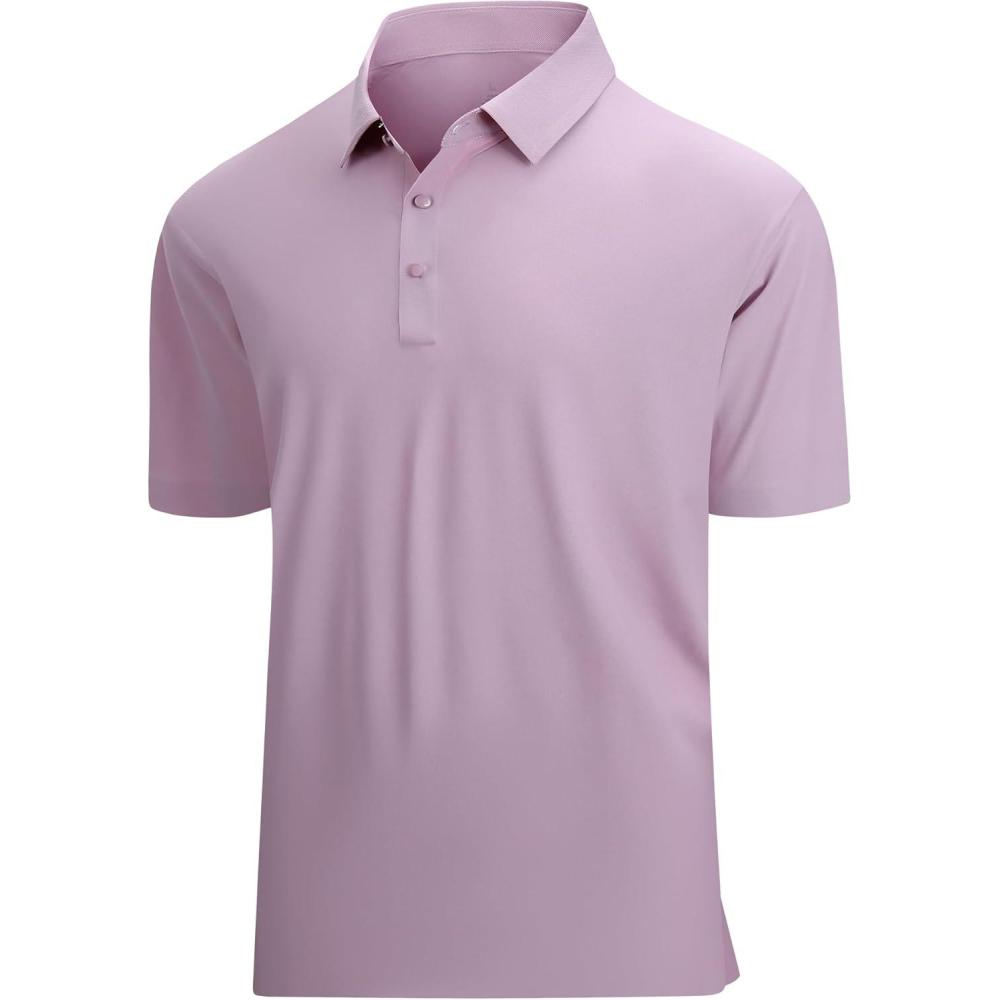 imageSAMERM Golf Shirts for Men Super Stretch Jacquard Dry Fit Golf Polo Moisture Wicking Short Sleeve Polo Shirts for MenLilac Seamless Polo