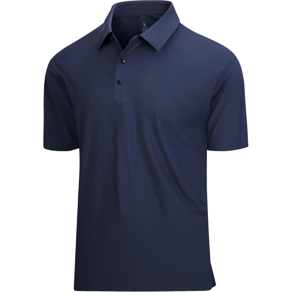 imageSAMERM Golf Shirts for Men Super Stretch Jacquard Dry Fit Golf Polo Moisture Wicking Short Sleeve Polo Shirts for MenNavy Seamless Polo