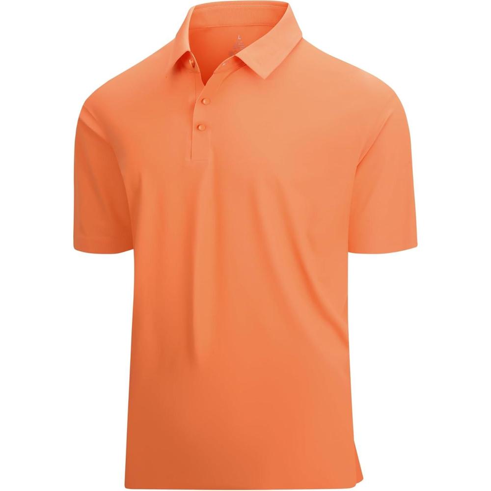 imageSAMERM Golf Shirts for Men Super Stretch Jacquard Dry Fit Golf Polo Moisture Wicking Short Sleeve Polo Shirts for MenOrange Seamless Polo
