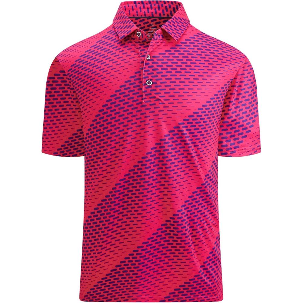 imageSAMERM Golf Shirts for Men Super Stretch Jacquard Dry Fit Golf Polo Moisture Wicking Short Sleeve Polo Shirts for MenPink