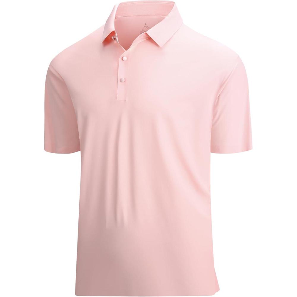 imageSAMERM Golf Shirts for Men Super Stretch Jacquard Dry Fit Golf Polo Moisture Wicking Short Sleeve Polo Shirts for MenPink Seamless Polo