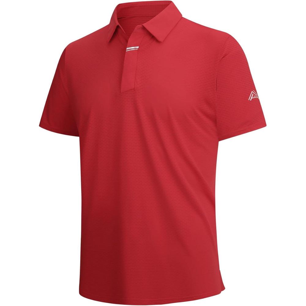 imageSAMERM Golf Shirts for Men Super Stretch Jacquard Dry Fit Golf Polo Moisture Wicking Short Sleeve Polo Shirts for MenRed Jacquard Golf Polo