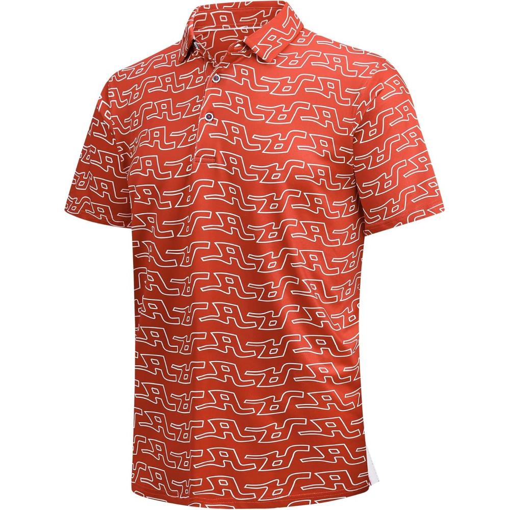 imageSAMERM Golf Shirts for Men Super Stretch Jacquard Dry Fit Golf Polo Moisture Wicking Short Sleeve Polo Shirts for MenRed Letter Polo