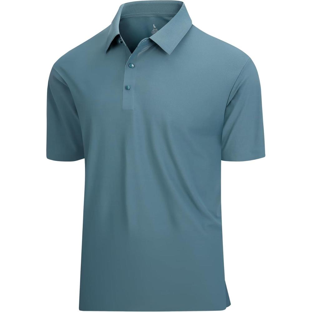 imageSAMERM Golf Shirts for Men Super Stretch Jacquard Dry Fit Golf Polo Moisture Wicking Short Sleeve Polo Shirts for MenTeal Seamless Polo