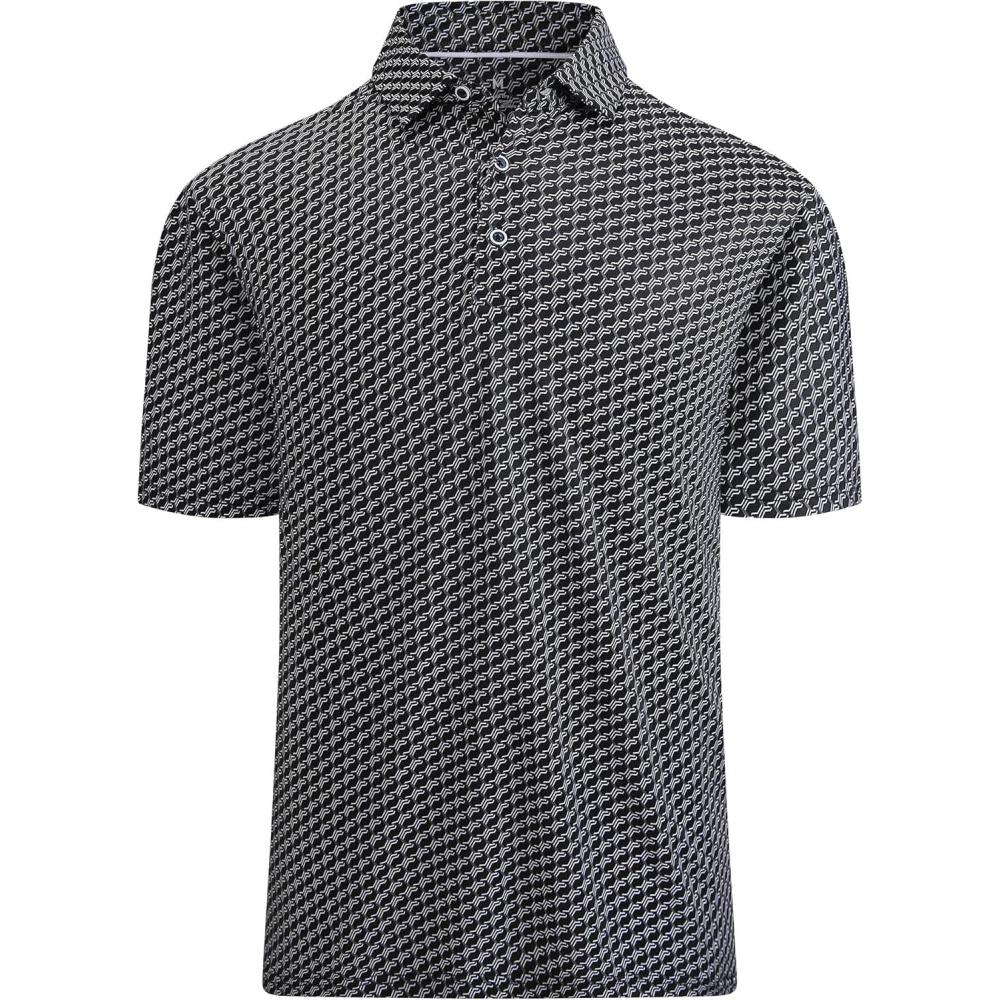imageSAMERM Golf Shirts for Men Super Stretch Jacquard Dry Fit Golf Polo Moisture Wicking Short Sleeve Polo Shirts for MenWave Black Golf Shirt