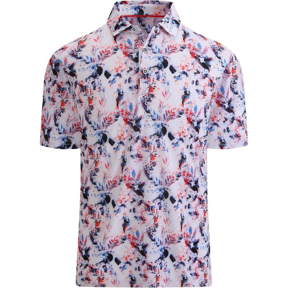 imageSAMERM Golf Shirts for Men Super Stretch Jacquard Dry Fit Golf Polo Moisture Wicking Short Sleeve Polo Shirts for MenWhite