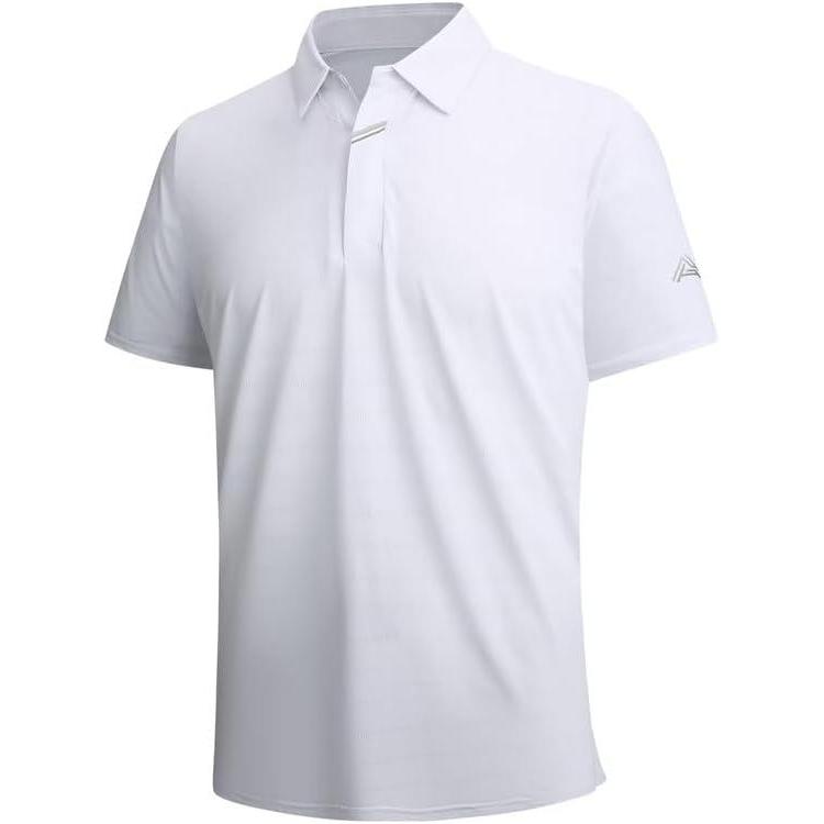 imageSAMERM Golf Shirts for Men Super Stretch Jacquard Dry Fit Golf Polo Moisture Wicking Short Sleeve Polo Shirts for MenWhite Jacquard Golf Polo