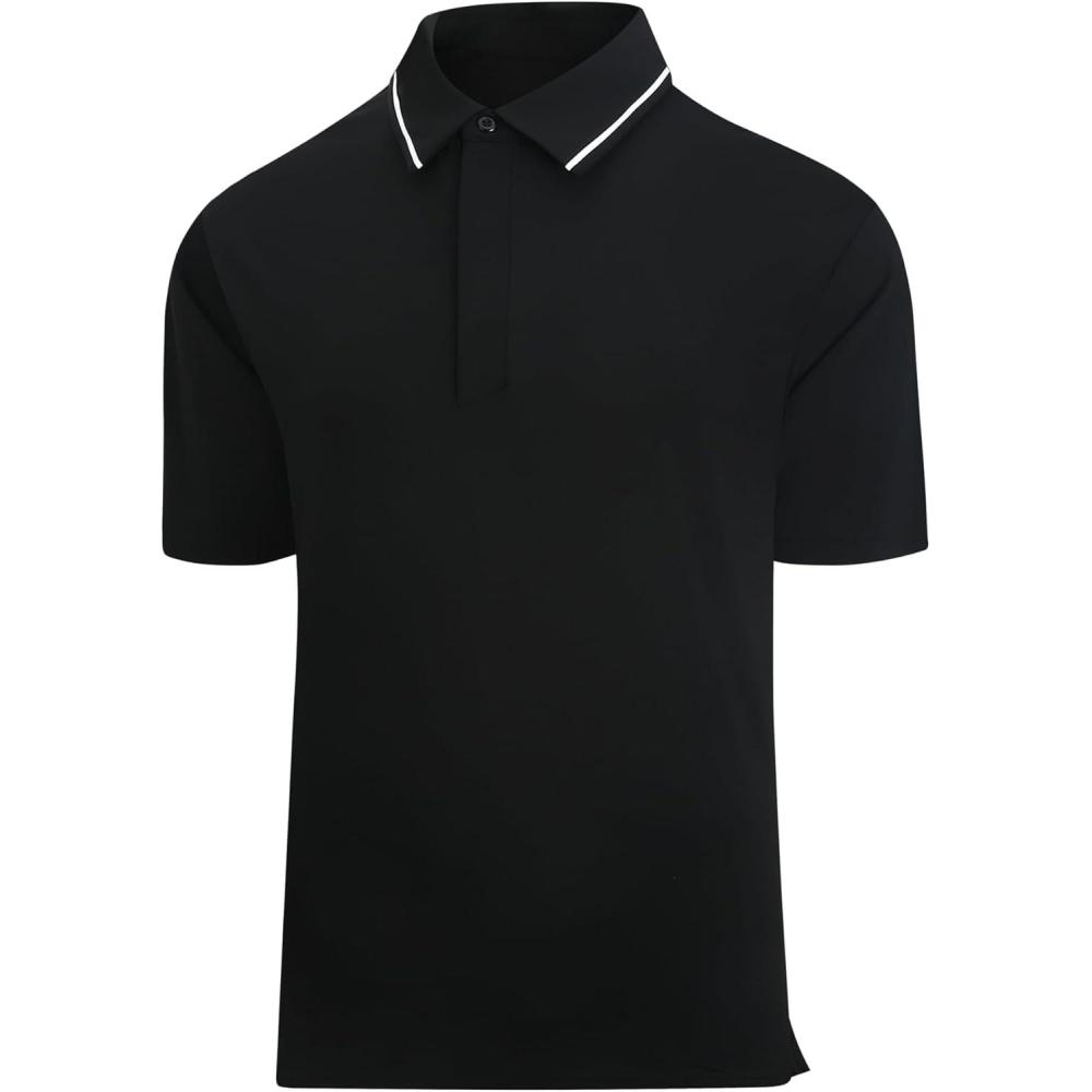 imageSAMERM Golf Shirts for Men Super Stretch Jacquard Dry Fit Golf Polo Moisture Wicking Short Sleeve Polo Shirts for MenZ Black