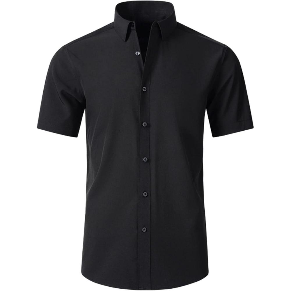 imageSAMERM Mens Dress Shirt Wrinkle Free Moisture Wicking 4Way High Stretch Super Soft Casual Button Down ShirtsBlack Short Sleeve Shirt