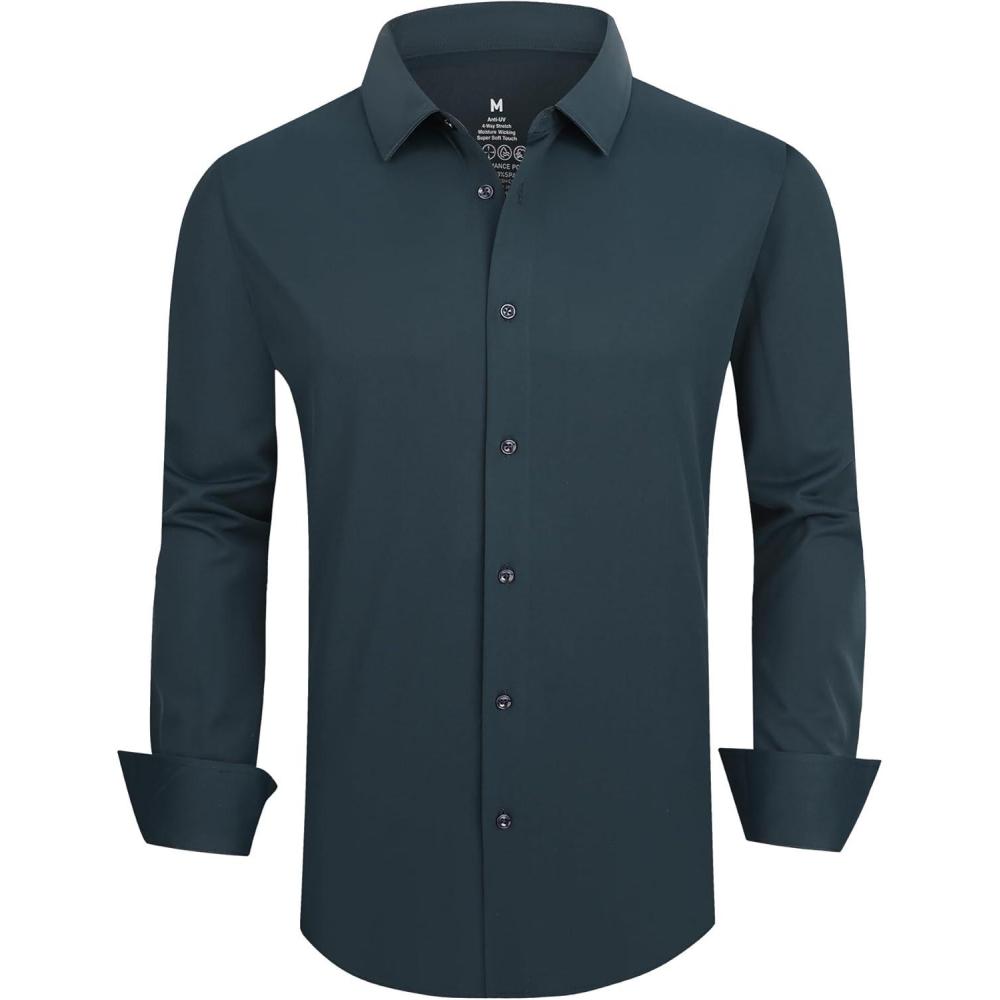 imageSAMERM Mens Dress Shirt Wrinkle Free Moisture Wicking 4Way High Stretch Super Soft Casual Button Down ShirtsMens Shirt Navy