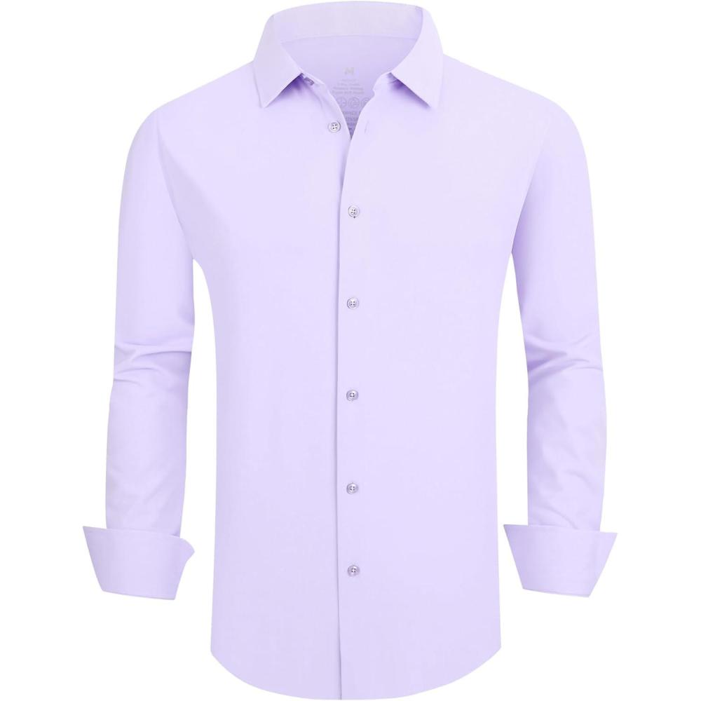 imageSAMERM Mens Dress Shirt Wrinkle Free Moisture Wicking 4Way High Stretch Super Soft Casual Button Down ShirtsMens Shirt Purple