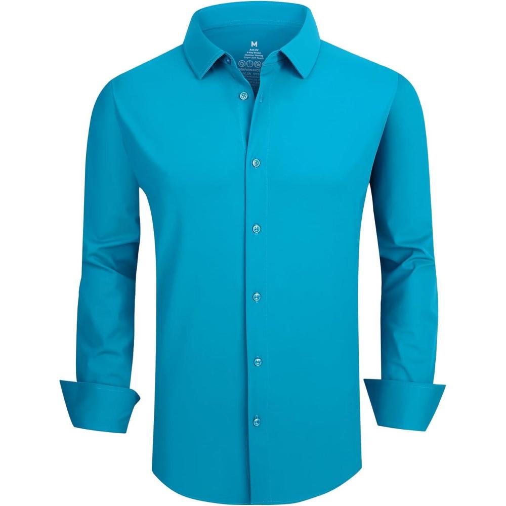 imageSAMERM Mens Dress Shirt Wrinkle Free Moisture Wicking 4Way High Stretch Super Soft Casual Button Down ShirtsNew Lake Blue