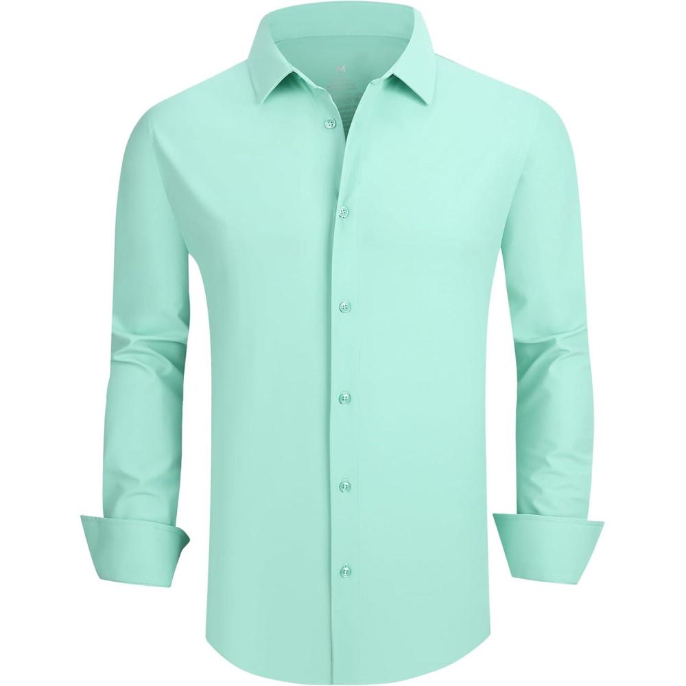 imageSAMERM Mens Dress Shirt Wrinkle Free Moisture Wicking 4Way High Stretch Super Soft Casual Button Down ShirtsNew Light Green