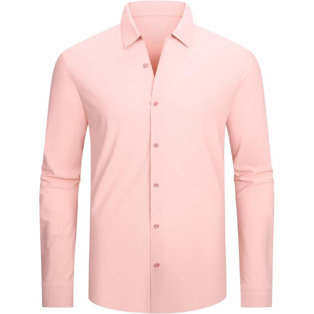 imageSAMERM Mens Dress Shirt Wrinkle Free Moisture Wicking 4Way High Stretch Super Soft Casual Button Down ShirtsSeamless Pink