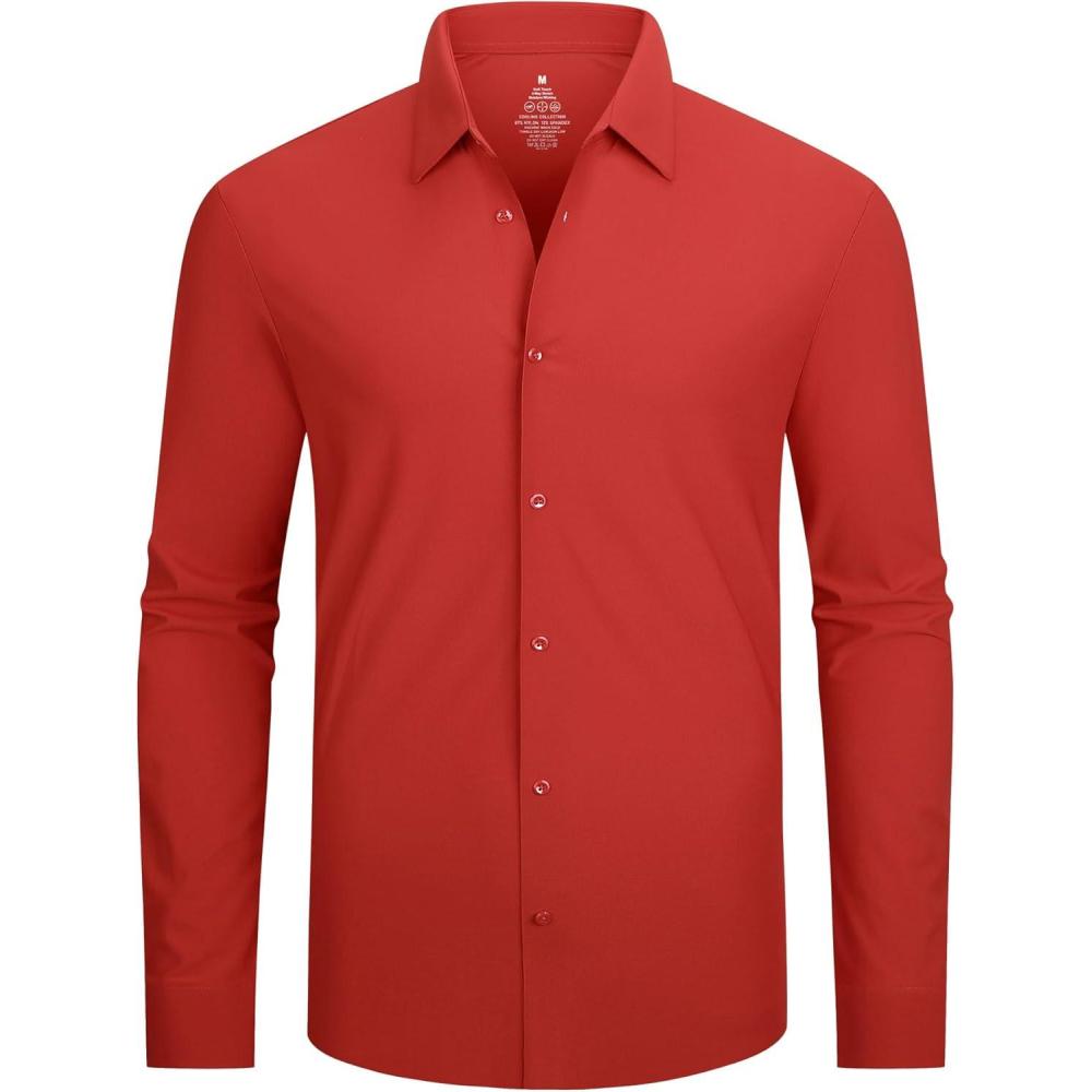 imageSAMERM Mens Dress Shirt Wrinkle Free Moisture Wicking 4Way High Stretch Super Soft Casual Button Down ShirtsSeamless Red