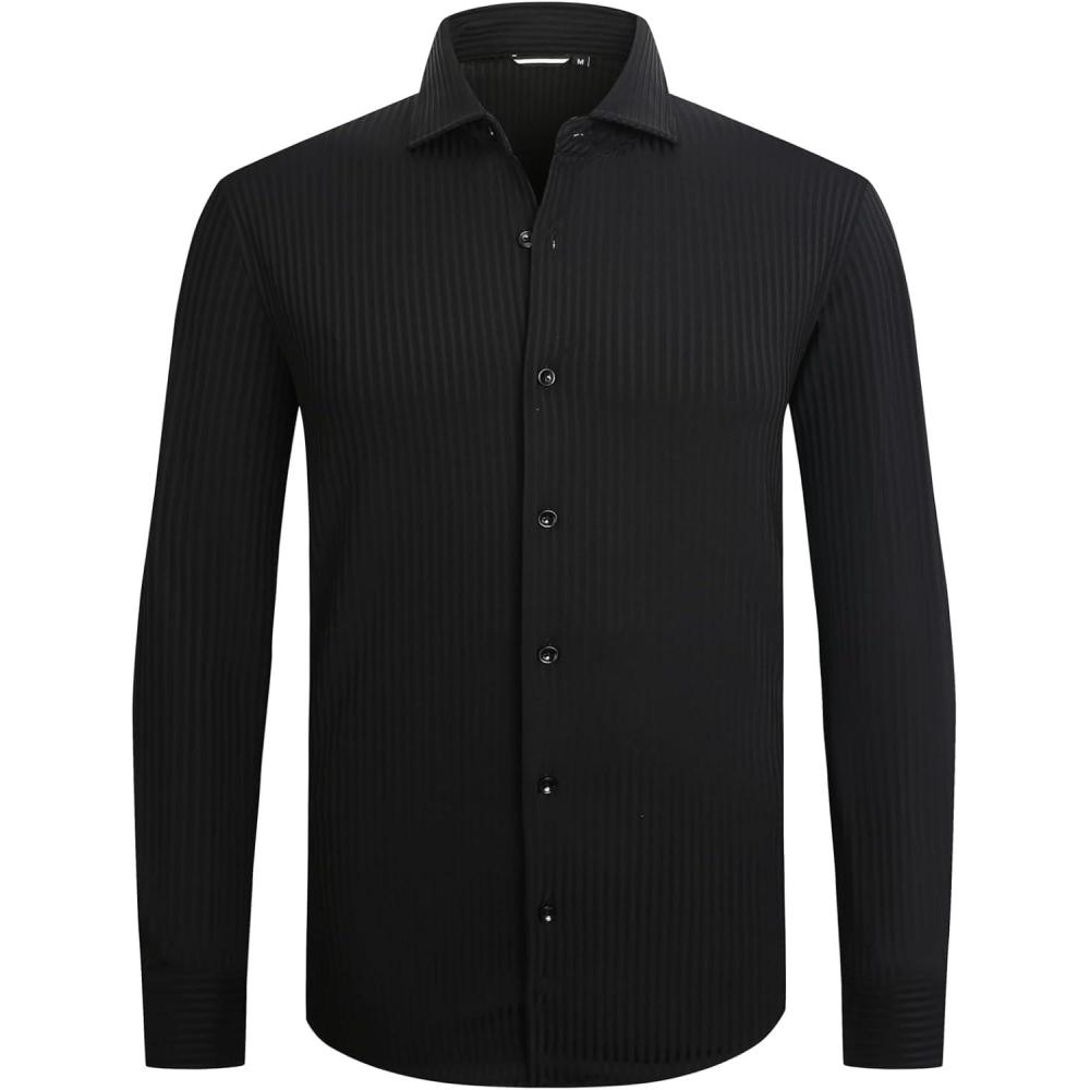 imageSAMERM Mens Dress Shirt Wrinkle Free Moisture Wicking 4Way High Stretch Super Soft Casual Button Down ShirtsStripe Black