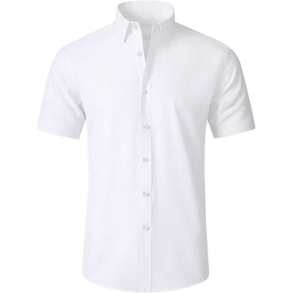 imageSAMERM Mens Dress Shirt Wrinkle Free Moisture Wicking 4Way High Stretch Super Soft Casual Button Down ShirtsWhite Short Sleeve Shirt