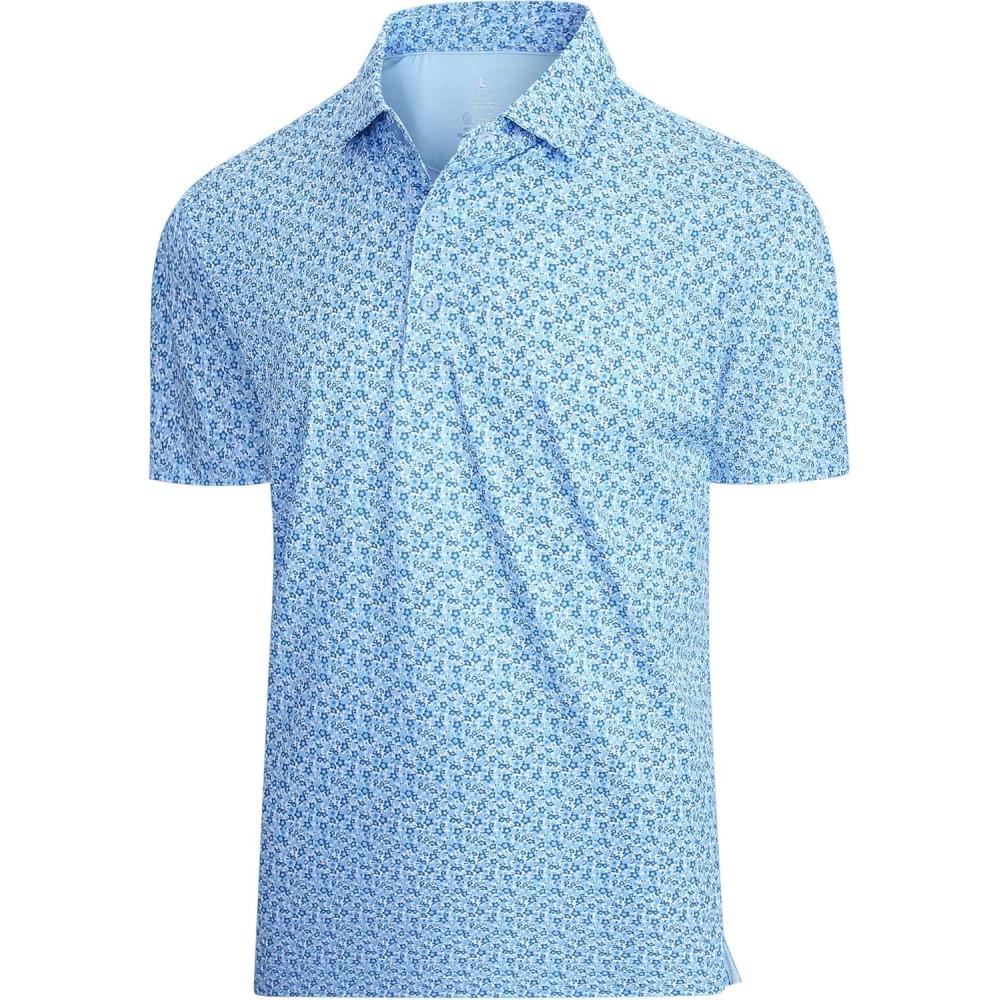 imageSAMERM Mens Golf Shirts Short Sleeve Dry Fit Performance Moisture Wicking Print Sport Polo Shirts for Men CasualBlue Flower Golf Shirt