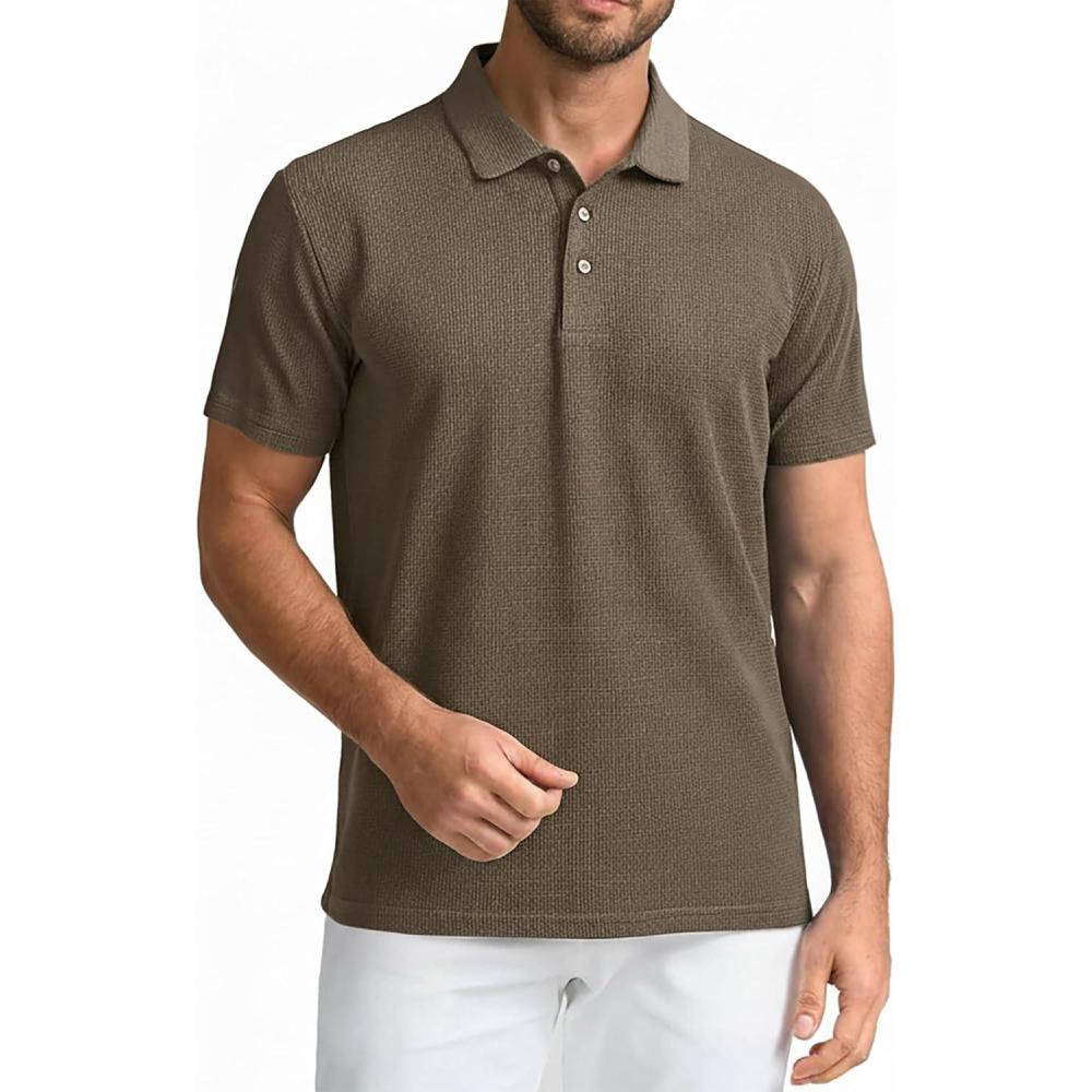 imageSAMERM Mens Knit Polo Shirts Short Sleeve Textured Casual Polo Shirt Fashion Stylish Lightweight Breathable T Shirt for Men126deep Taupe Golf Polo