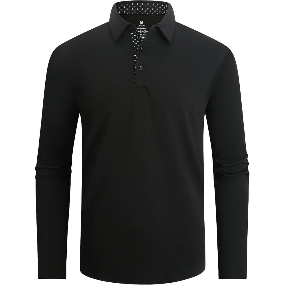 imageSAMERM Mens Long Sleeve Golf Shirts Casual Polo Shirts for Men Performance Collar Shirts Workwear OfficeMens Polo Black