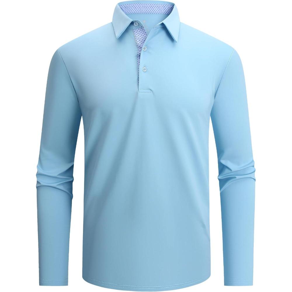 imageSAMERM Mens Long Sleeve Golf Shirts Casual Polo Shirts for Men Performance Collar Shirts Workwear OfficeMens Polo Blue