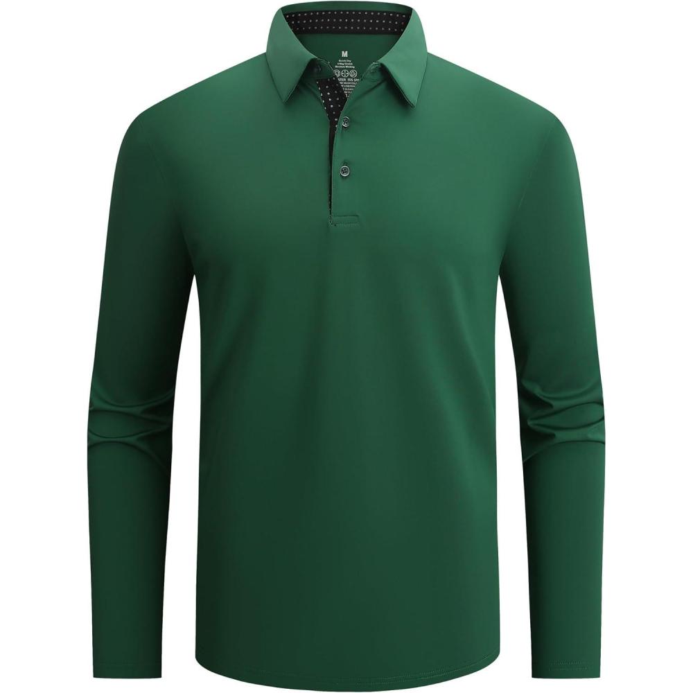 imageSAMERM Mens Long Sleeve Golf Shirts Casual Polo Shirts for Men Performance Collar Shirts Workwear OfficeMens Polo Green